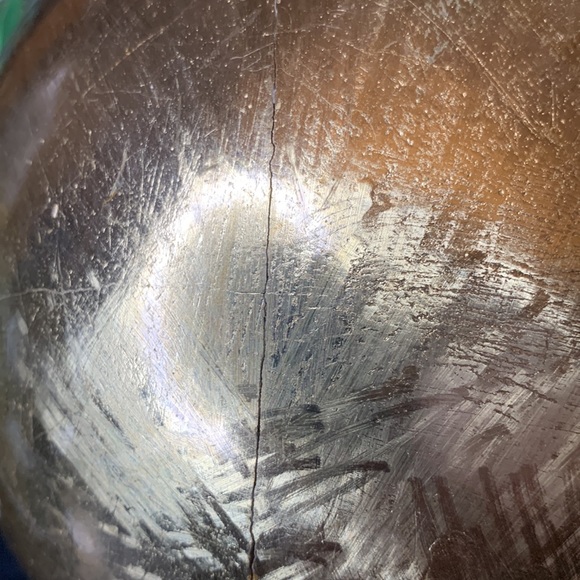 Large 7” diameter gilded solid wood sphere with wooden stand - Picture 11 of 14